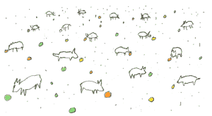 animals grazing in a field of dispersed food